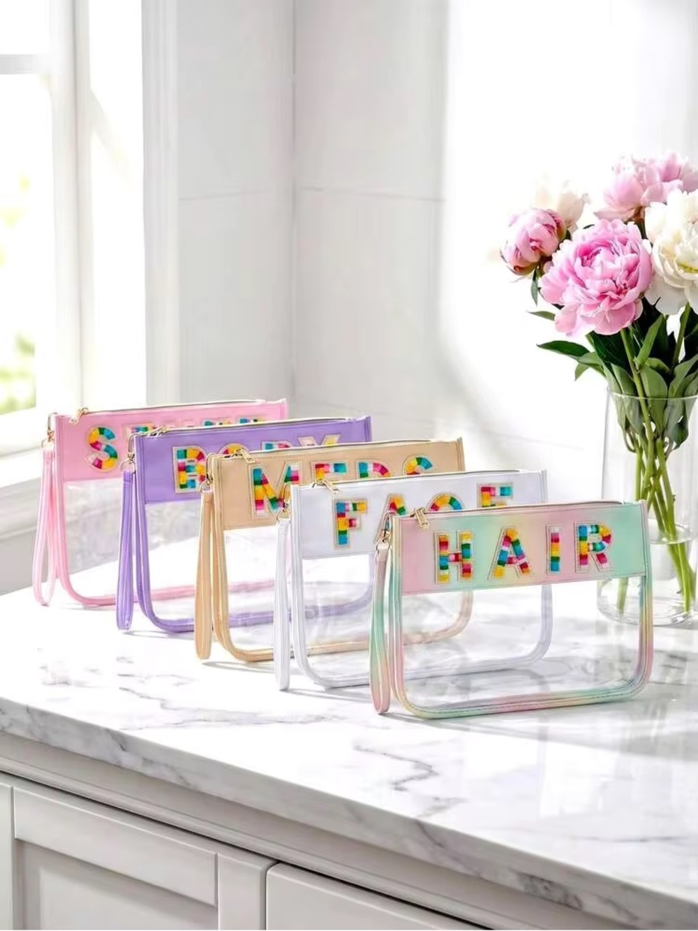 NEW Colorful Embroidered Clear Travel Wristlet Bags